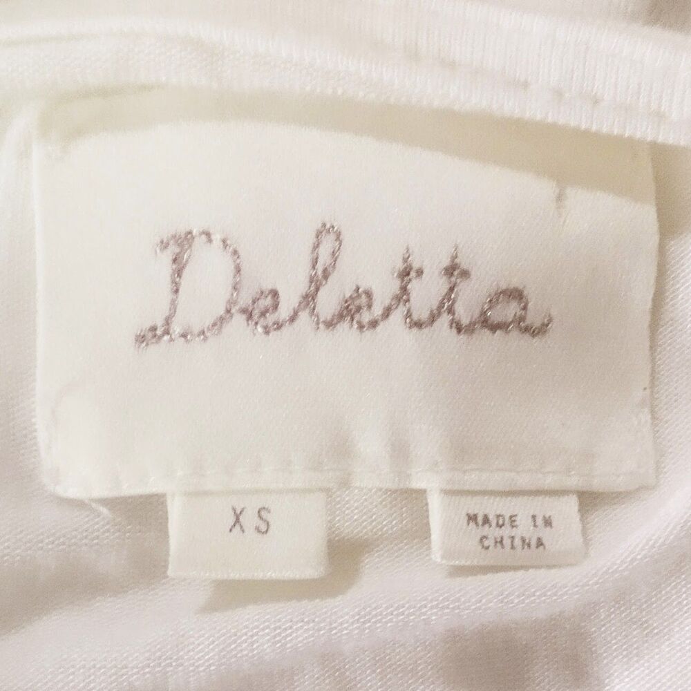 Delatta Anthropologie Bird Print Burnout Velvet Top XS Cream Botanical Long Slee - Picture 7 of 8
